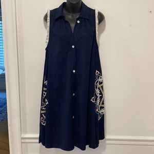MEGAN PARK Navy Sleeveless Beaded/Embroidered Dress Size 2